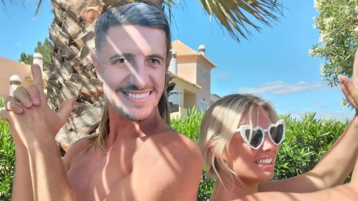 bride to be posing with male model